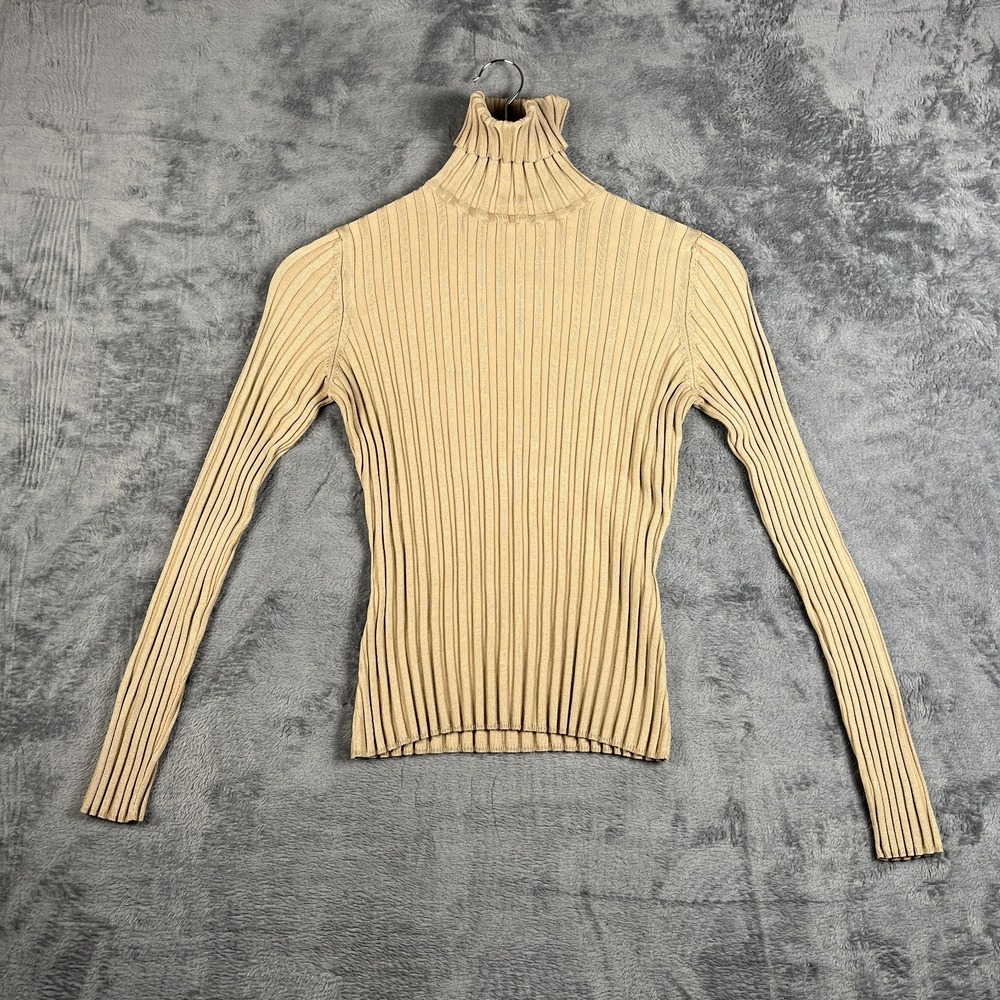 INC International Concepts Sweater Womens Medium Beige Ribbed Knit Turtleneck